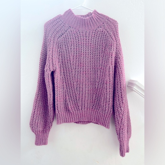 Alma Deia Alpaca Puff Sleeve Chunky Knit Crochet Sweater Jumper Purple Small - Picture 2 of 6